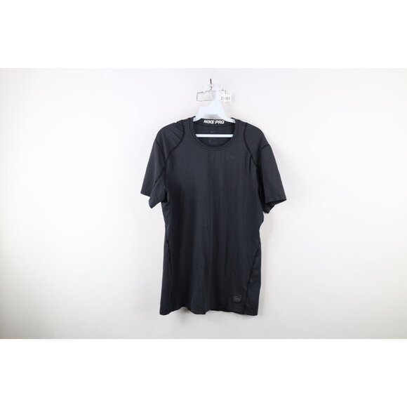 Nike Pro Mens Medium Fitted Striped Knit Running Jogging Gym Training T-Shirt - Picture 1 of 14